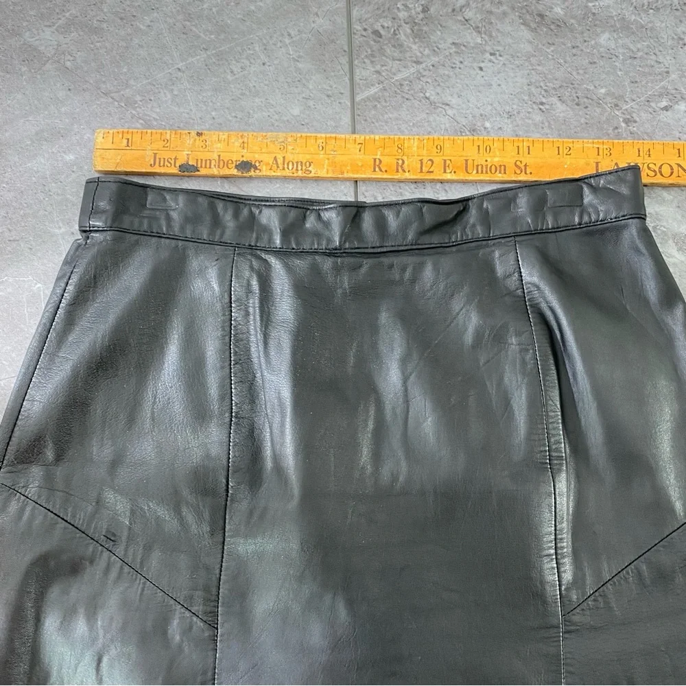 Tangu Vintage 80s Leather Skirt Size 9/10 Black Pencil Mobwife Goth Dance Snap‎